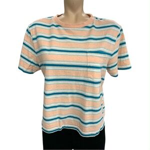 Roxy Peach and Teal Striped Short Sleeve Tee Size M